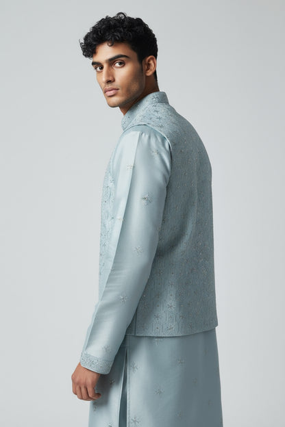 Pastel Blue 3-Piece Kurta Set – Embroidered Festive Wear