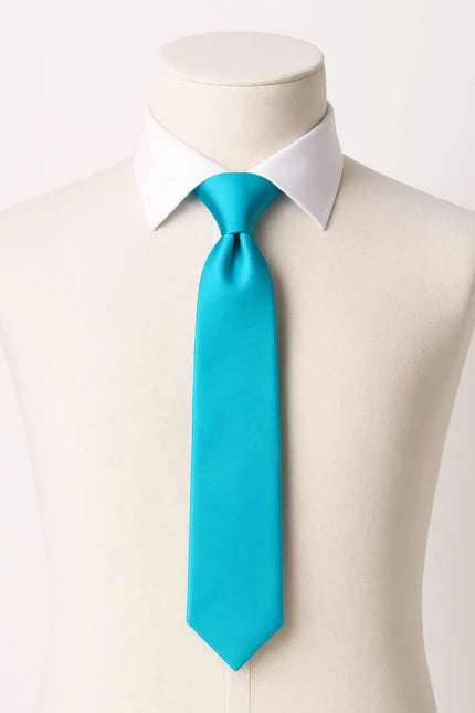 Men’s Solid Aqua Blue Satin Tie – Vibrant Formalwear Accessory