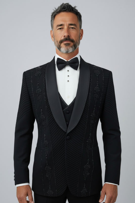 Men’s Black Designer 5-Piece Suit – Luxe Tailoring & Commanding Presence