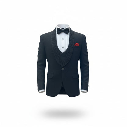 Black Luxury Tuxedo with Textured Shawl Lapel