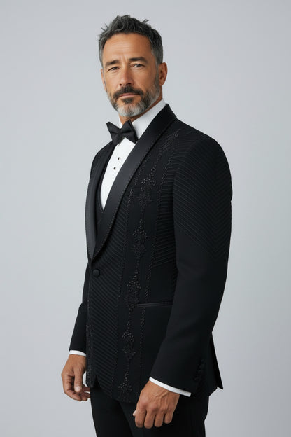 Men’s Black Designer 5-Piece Suit – Luxe Tailoring & Commanding Presence