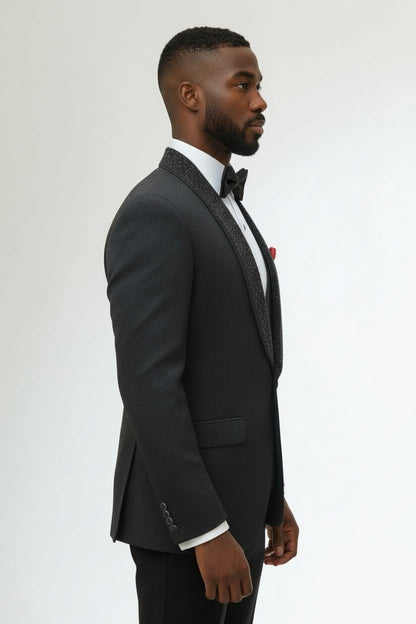 Black Luxury Tuxedo with Textured Shawl Lapel