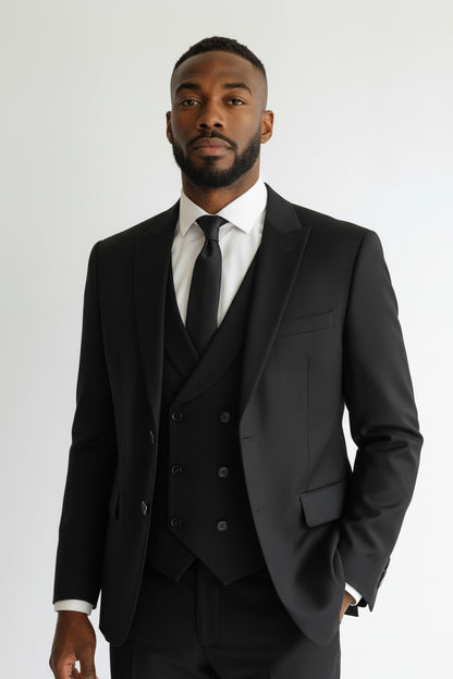 Men’s Black 3-Piece Suit – Modern Fit with Premium Japanese Fabric