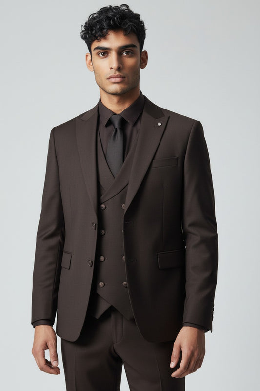 Men’s Chocolate Brown 3-Piece Suit in Japanese Fabric – Modern Fit