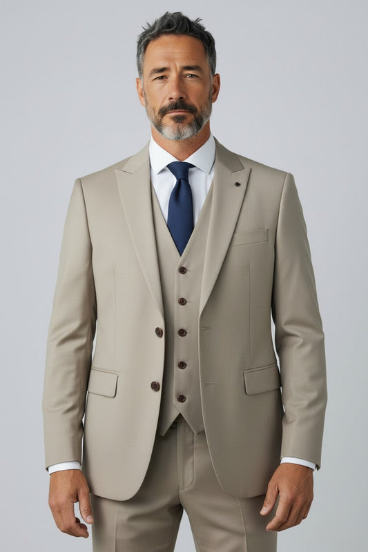 Men’s Beige 3-Piece Suit – Modern Fit Formal & Business Wear