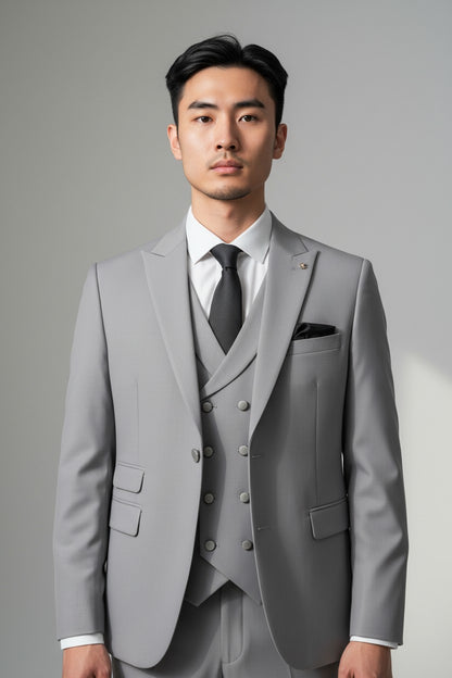 Men’s Light Grey 3-Piece Suit in Japanese Fabric – Modern Fit