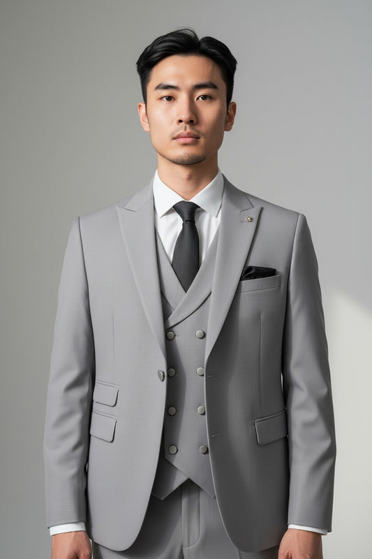 Men’s Light Grey 3-Piece Suit in Japanese Fabric – Modern Fit