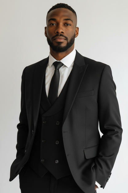 Men’s Black 3-Piece Suit – Modern Fit with Premium Japanese Fabric