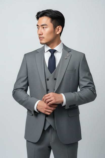 Men’s Classic Grey 3-Piece Suit – Modern Fit Business & Formal Wear