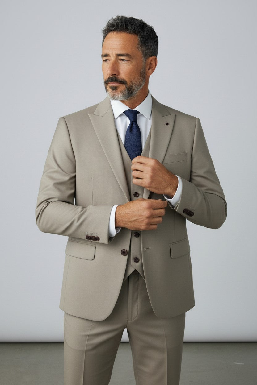 Men’s Beige 3-Piece Suit – Modern Fit Formal & Business Wear