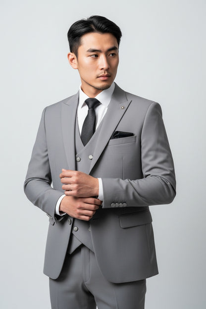 Men’s Light Grey 3-Piece Suit in Japanese Fabric – Modern Fit