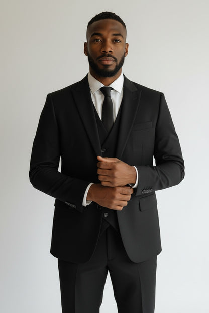 Men’s Black 3-Piece Suit – Modern Fit with Premium Japanese Fabric