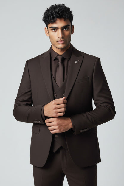 Men’s Chocolate Brown 3-Piece Suit in Japanese Fabric – Modern Fit