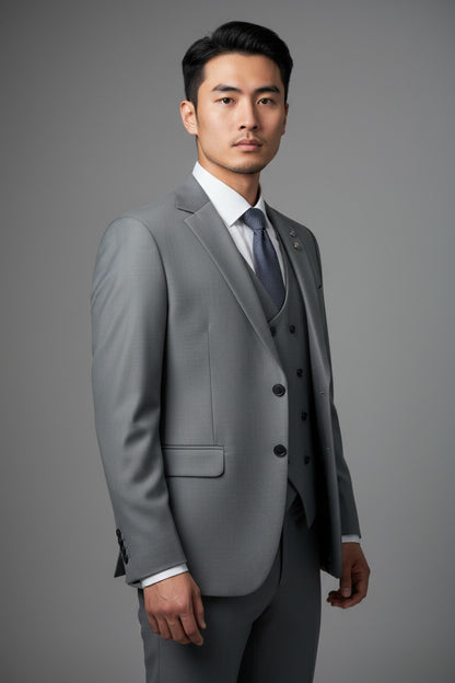 Men’s Classic Grey 3-Piece Suit – Modern Fit Business & Formal Wear