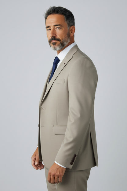 Men’s Beige 3-Piece Suit – Modern Fit Formal & Business Wear