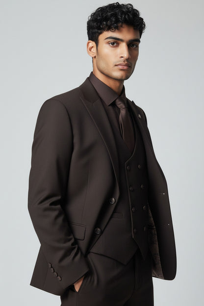Men’s Chocolate Brown 3-Piece Suit in Japanese Fabric – Modern Fit