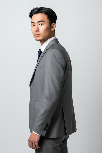 Men’s Classic Grey 3-Piece Suit – Modern Fit Business & Formal Wear