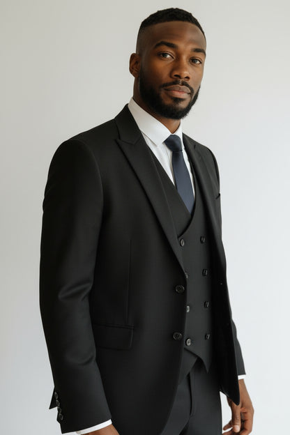 Men’s Black 3-Piece Suit – Modern Fit with Premium Japanese Fabric