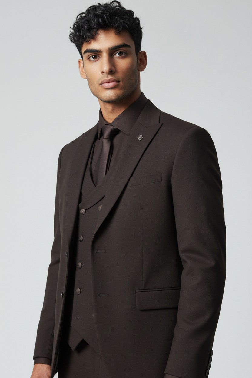 Men’s Chocolate Brown 3-Piece Suit in Japanese Fabric – Modern Fit