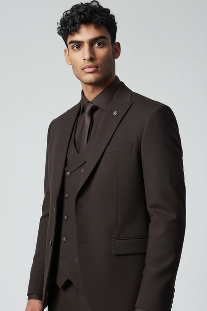 Men’s Chocolate Brown 3-Piece Suit in Japanese Fabric – Modern Fit