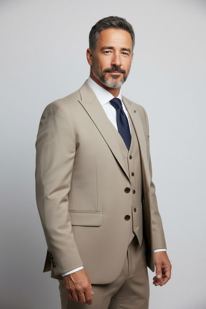Men’s Beige 3-Piece Suit – Modern Fit Formal & Business Wear