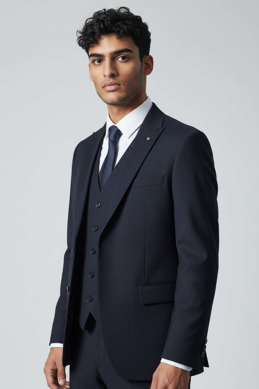 Men’s Navy 3-Piece Suit in Japanese Fabric – Modern Fit