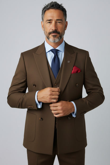 Men’s Brown Double-Breasted Suit – Modern Fit Formal Wear