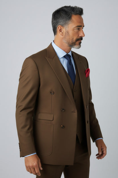 Men’s Brown Double-Breasted Suit – Modern Fit Formal Wear
