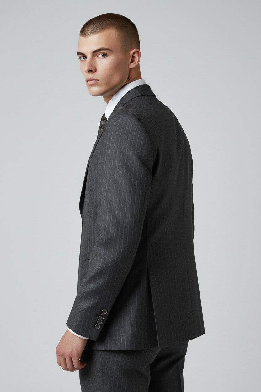 Men’s Charcoal Pinstripe 3-Piece Suit – Modern Fit Business Wear