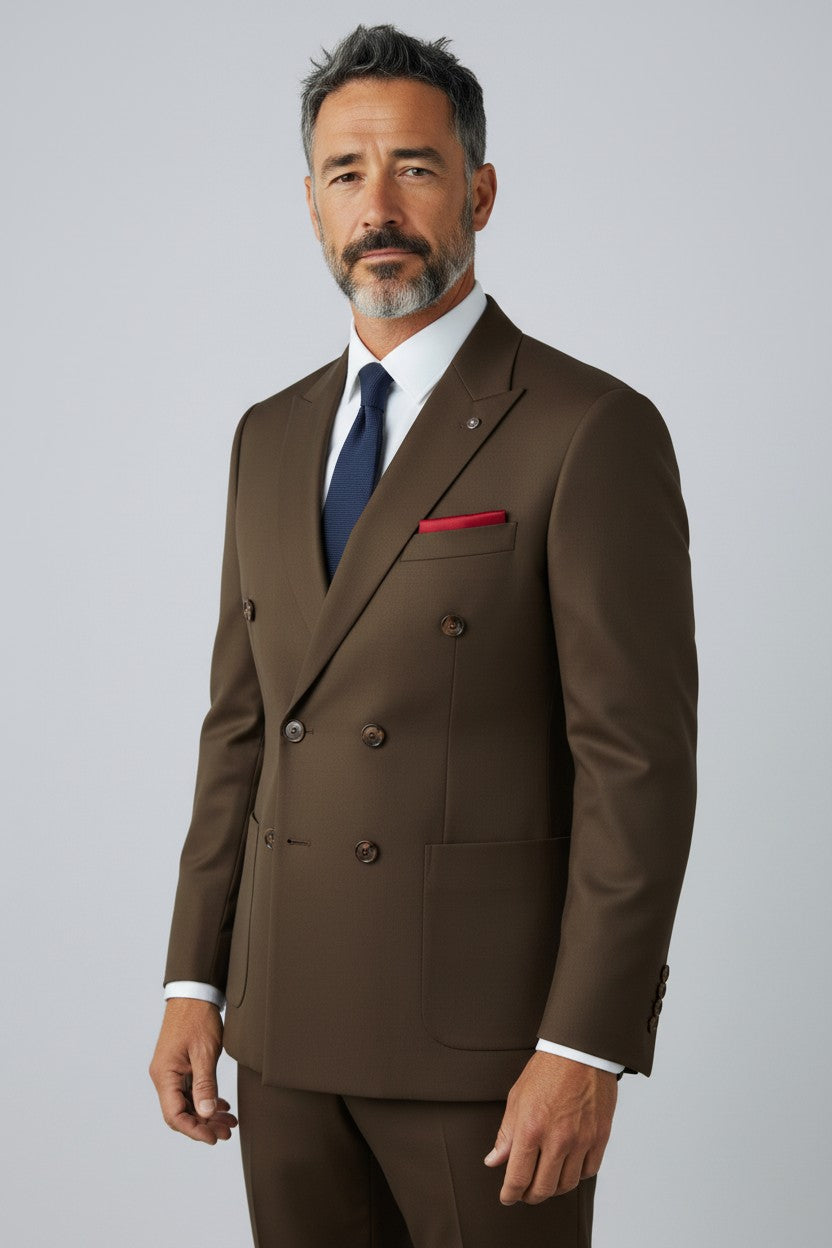 Men’s Brown Double-Breasted Suit – Modern Fit Formal Wear