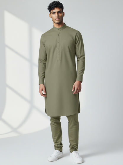 Olive Green Kurta Pajama for Men – Classic Solid Cotton Ethnic Wear