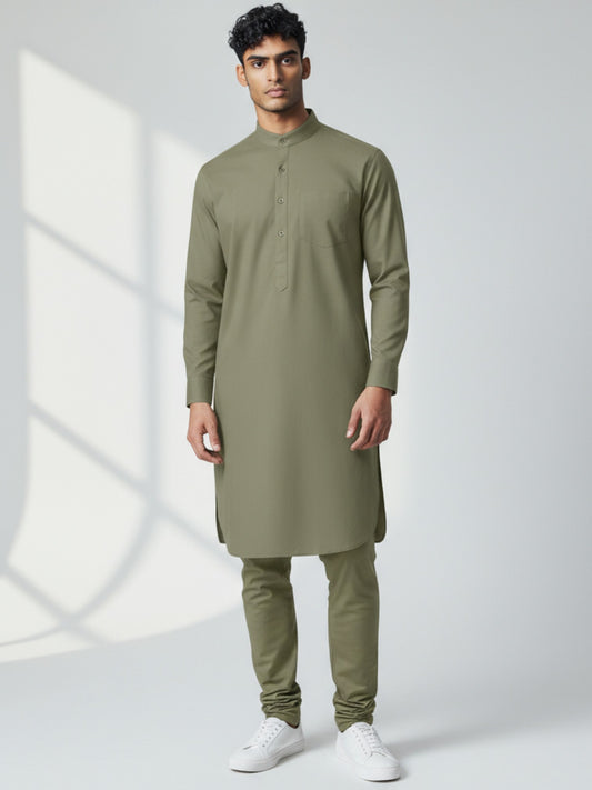 Olive Green Kurta Pajama for Men – Classic Solid Cotton Ethnic Wear