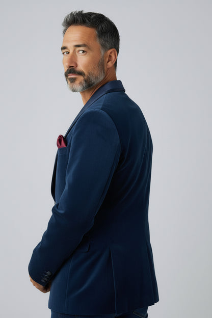 Men’s Navy Shawl Lapel Blazer – Elegant Tailored Evening Jacket