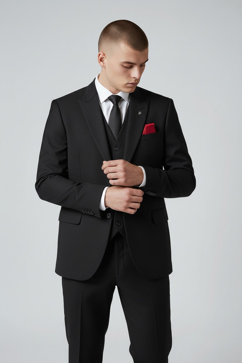 Men’s Classic Black 3-Piece Suit – Modern Fit Formal Wear