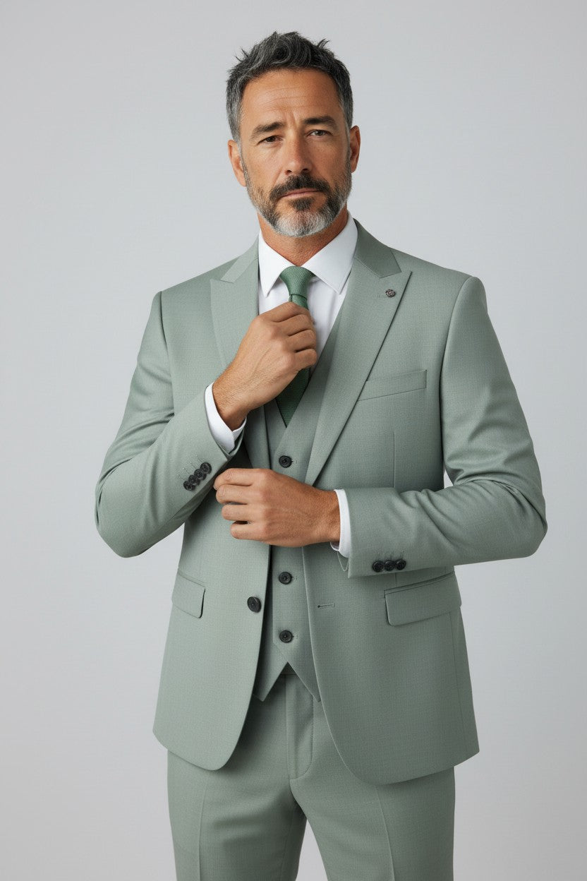 Men’s Sage Green 3-Piece Suit – Modern Wedding & Formalwear Set