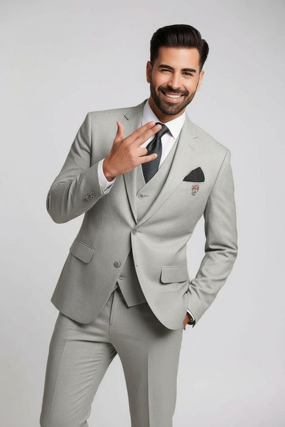 Men’s Light Sand Grey 3-Piece Suit – Modern Fit Formal Wear