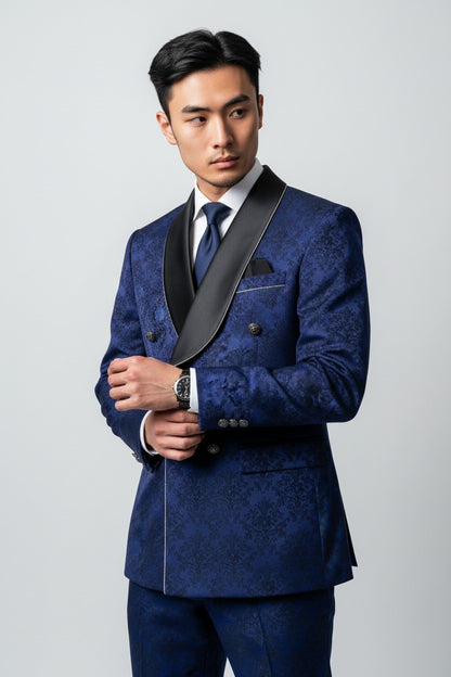 Men’s Royal Blue Jacquard Double-Breasted Tuxedo