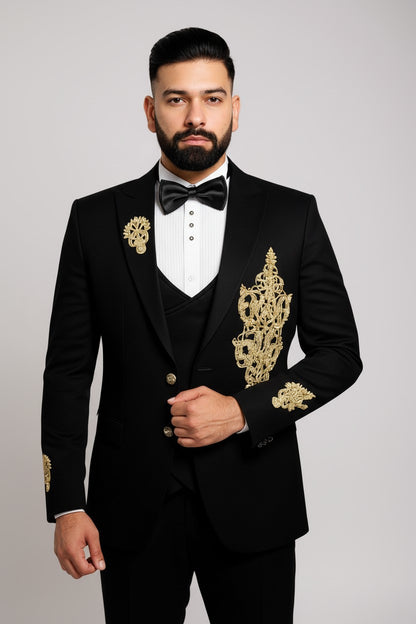 Men’s Black & Gold Statement Suit – Royal Look for Grand Occasions