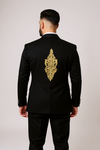 Men’s Black & Gold Statement Suit – Royal Look for Grand Occasions
