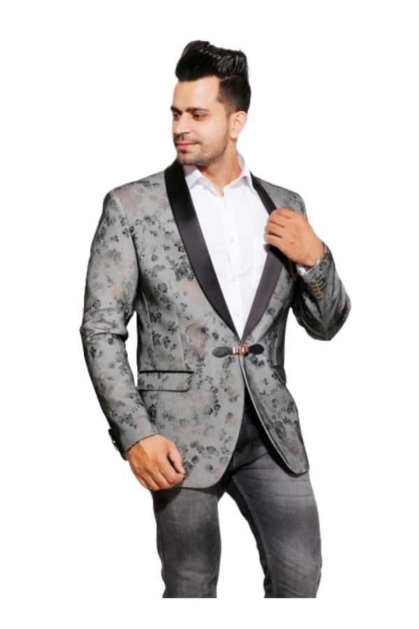 Fabmark Designer Grey Jacquard Printed Blazer