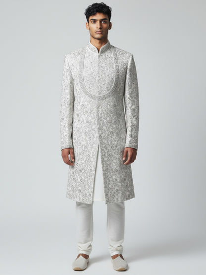 Ivory Embroidered Sherwani for Men – Regal Handcrafted Wedding Wear