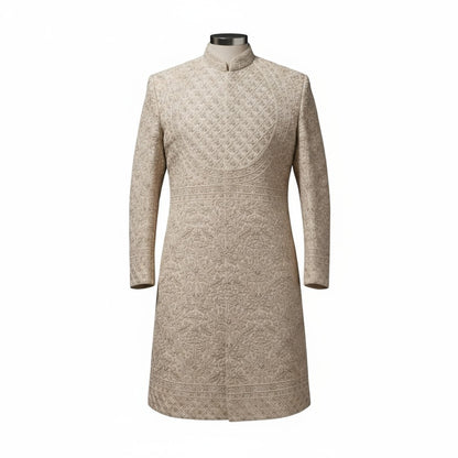 Ivory Hand-Embroidered Sherwani for Men – Royal Wedding Collection