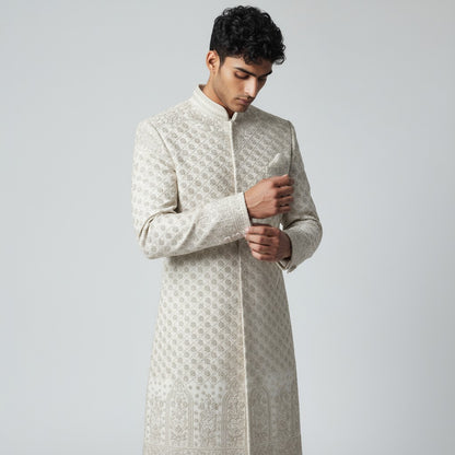 Ivory Designer Sherwani for Men – Handcrafted Embroidered Wedding Outfit