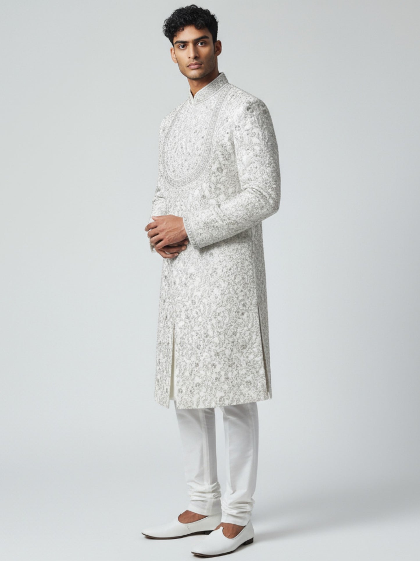 Ivory Embroidered Sherwani for Men – Regal Handcrafted Wedding Wear