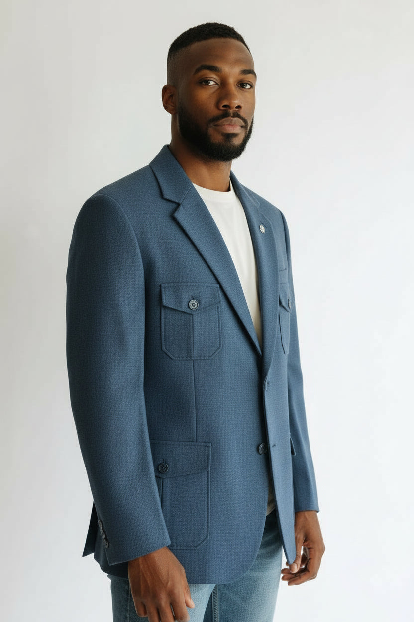 Men’s Teal Utility Pocket Blazer – Modern Tailored Smart Casual