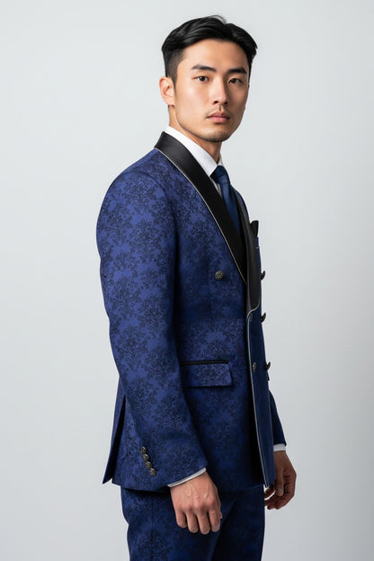 Men’s Royal Blue Jacquard Double-Breasted Tuxedo