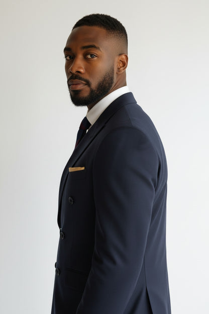 Men’s Navy Double-Breasted Suit – Tailored Peak Lapel Formalwear