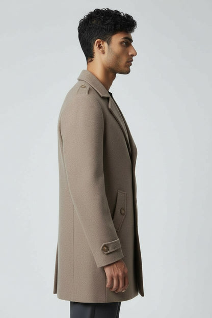 Men’s Taupe Wool Overcoat – Classic Tailored Winter Coat