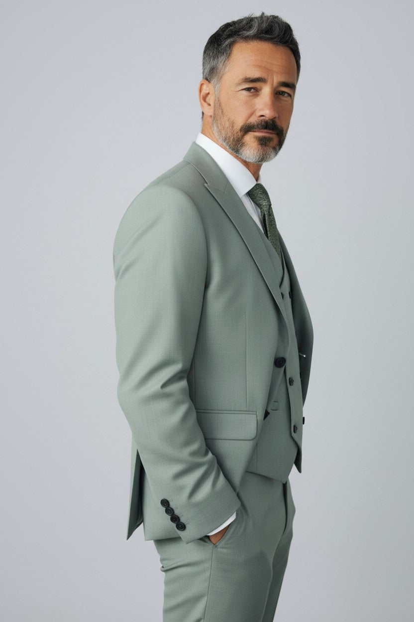 Men’s Sage Green 3-Piece Suit – Modern Wedding & Formalwear Set