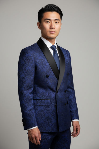 Men’s Royal Blue Jacquard Double-Breasted Tuxedo